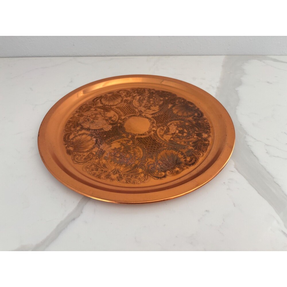 Vintage Copper Platter 1970s Patina Serving Plate Large 12" Round Metal Charger